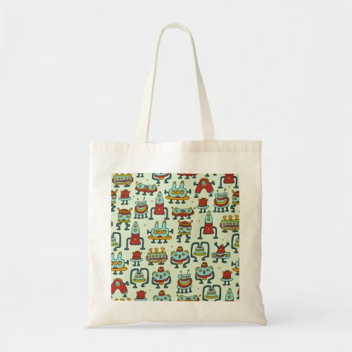 Robots Aliens Vintage Pattern Illustration Tote Bag