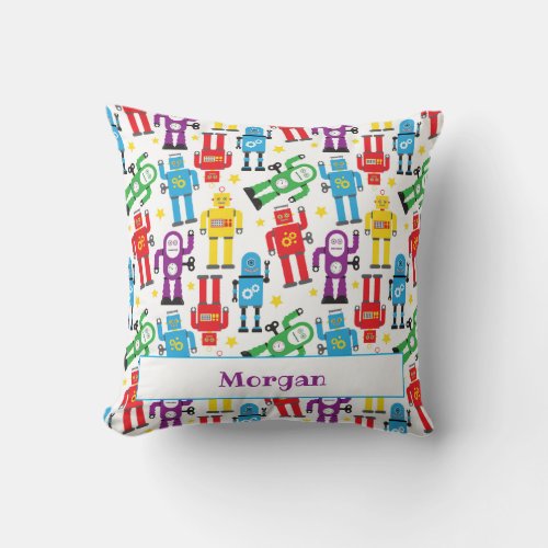 Robots and Aliens Kids Science Fiction Bedroom Throw Pillow