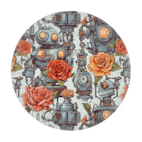 Robots and Bright Flowers  Cutting Board