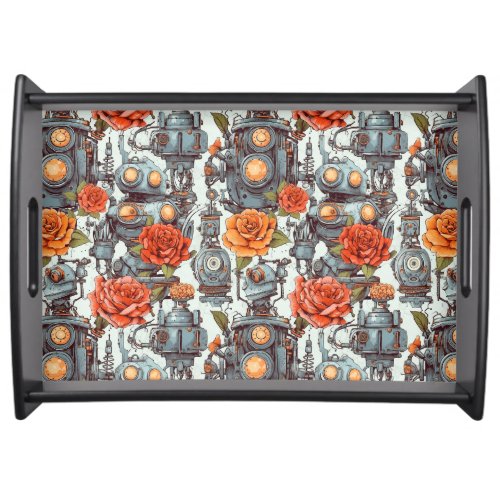 Robots and Bright Flowers  Serving Tray