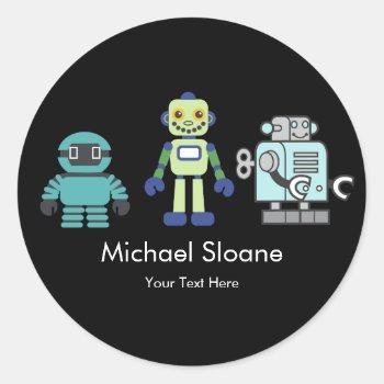 Robots & Androids Children's Birthday Party Classic Round Sticker by thepapershoppe at Zazzle