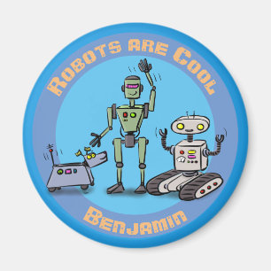 Robots are cool blue cartoon drawing magnet