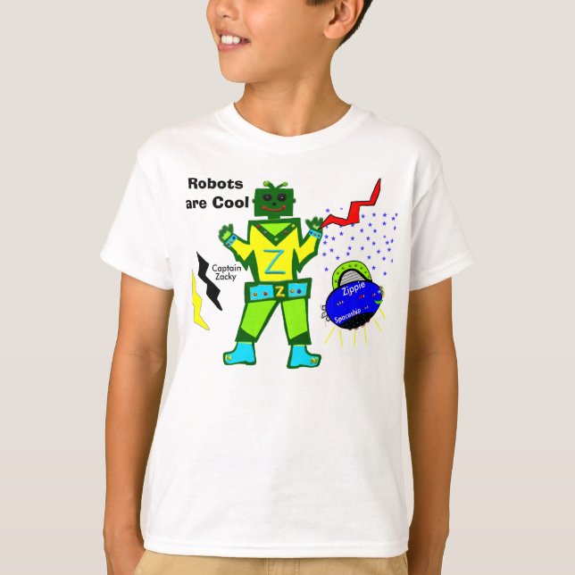 Robots Are Cool Captain Zacky Green Boy Robot T-Shirt (Front)