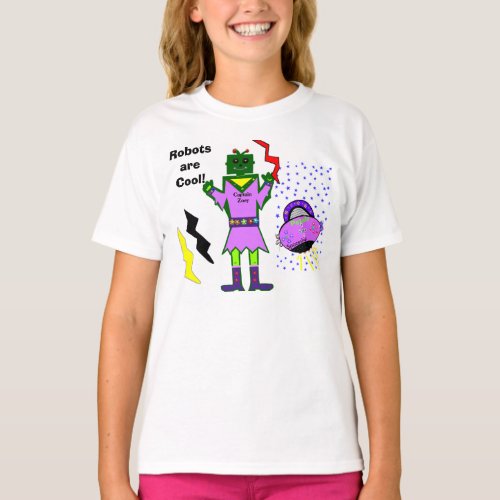 Robots Are Cool Captain Zoey Petals Spaceship T_Shirt