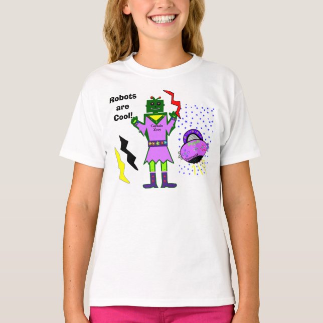 Robots Are Cool Captain Zoey Petals Spaceship T-Shirt (Front)