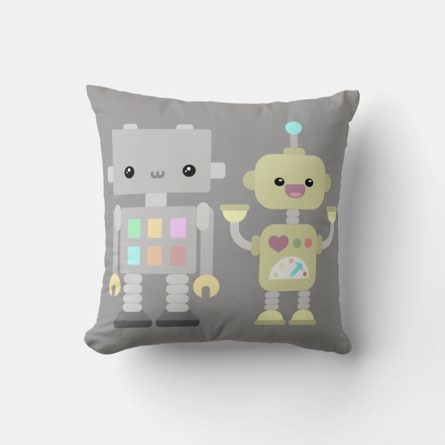 Robots At Play Throw Pillow (Front)