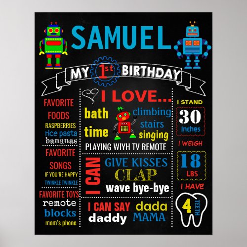 Robots Birthday chalkboard sign chalk board boy