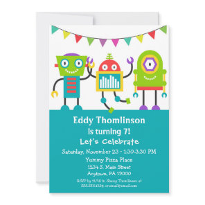Robots Birthday Invitation Boys Colorful Robot