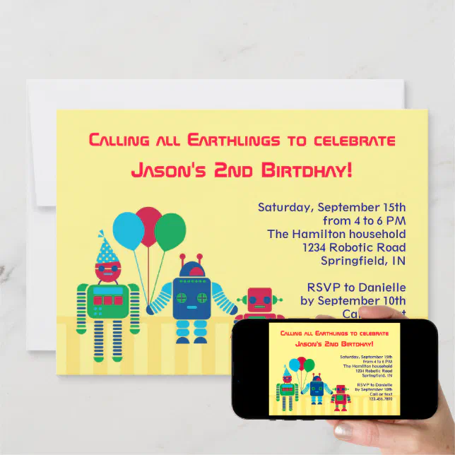 Robots Birthday Party Invitation | Zazzle