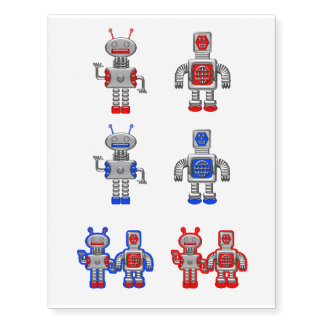 Robots Boy and Girl Silver Red and Blue Temporary Tattoos
