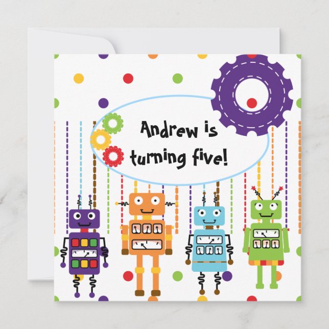 Robots Customized Birthday Invitations (Front)