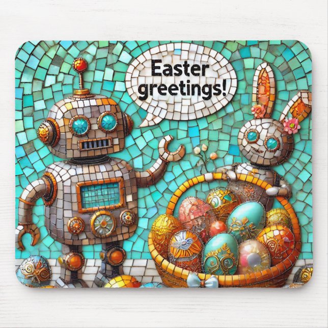 ROBOT'S EASTER GREETINGS Bunny Eggs ~  Mouse Pad (Front)