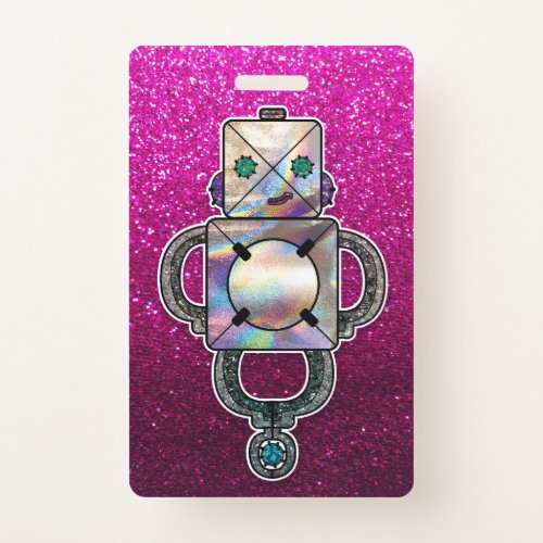 Robots Glitter Back To School Bathroom Hall Pass Badge