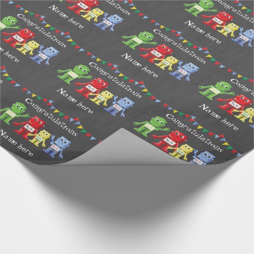 Robots illustrations multicolored wrapping paper