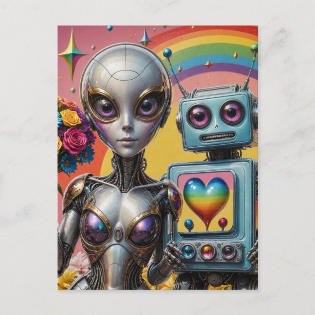 Robots in Love LGBTQ Postcard (Front)