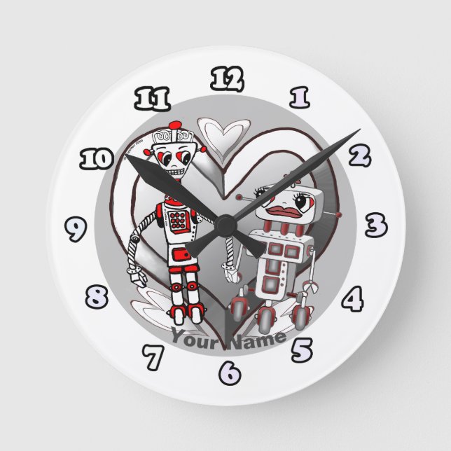 robots in love round clock (Front)