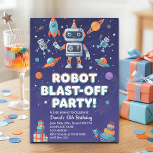 Robots in Space 13th Birthday Party Invitation