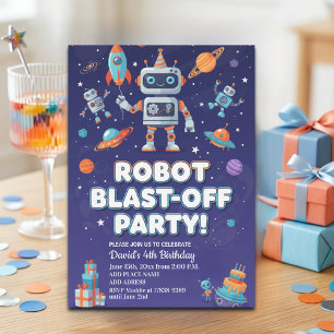 Robots in Space 4th Birthday Party Invitation