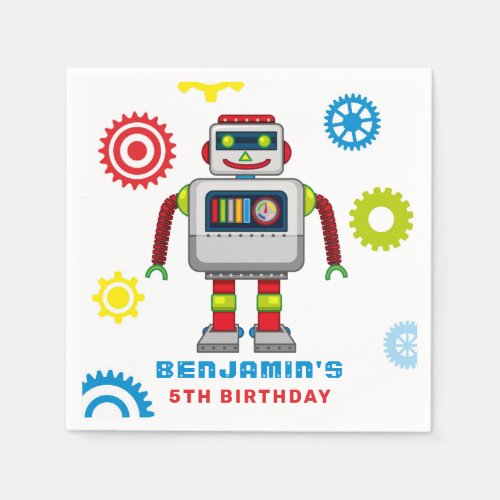 Robots Kids Birthday Party Napkins