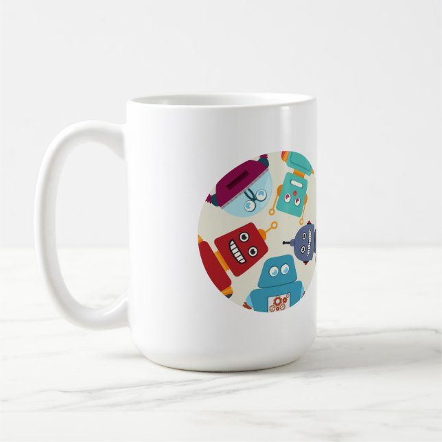 robots looking down coffee mug (Left)