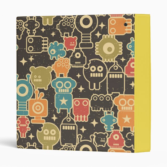Robots on brown 3 ring binder (Back/Spine)