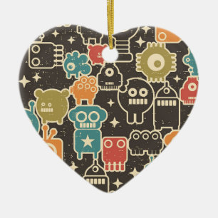 Robots on brown ceramic ornament