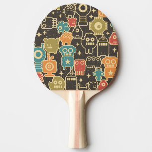 Robots on brown Ping-Pong paddle