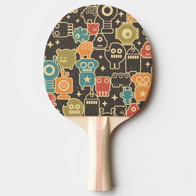 Robots on brown Ping-Pong paddle (Front)