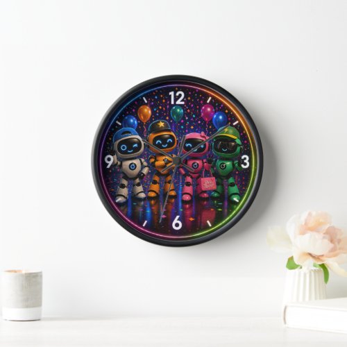 Robots party time wall clock