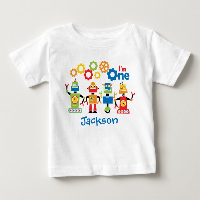 Robots Personalized First Birthday Tshirt (Front)