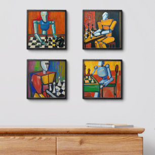 ROBOTS PLAYING CHESS COLORFUL AI CHESS PLAYER PEEL AND STICK PHOTO TILE