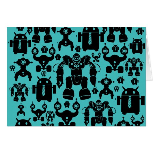 Robots Rule Fun Robot Silhouettes Pattern Blue Cards (Front Horizontal)