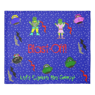 Robots Spaceships Blast Off King Duvet Cover
