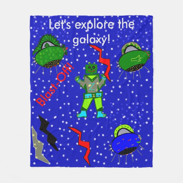 Robots Spaceships Kids Medium Blanket (Front)