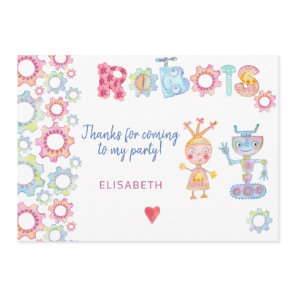 Robots themed birthday kids party cute thank you card