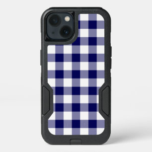 Robust Navy and White Gingham Pattern iPhone 13 Case