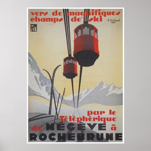 Rochebrune France Ski Lift Vintage Ski Poster