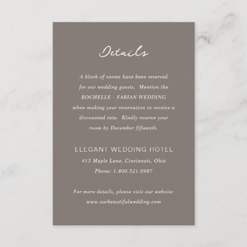 Rochelle Taupe Modern Contemporary Elegant Wedding Enclosure Card