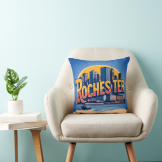 Rochester City Skyline New York USA Throw Pillow