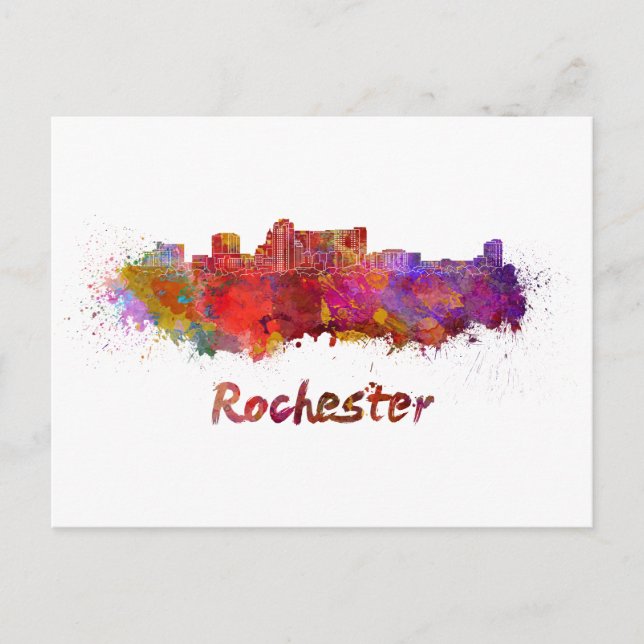 Rochester MN skyline in watercolor Postcard (Front)