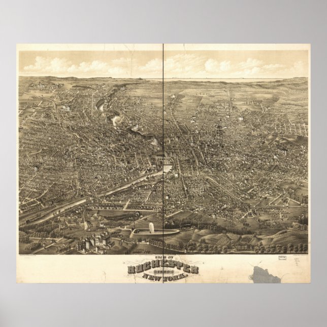 Rochester New York 1879 Antique Panoramic Map Poster (Front)