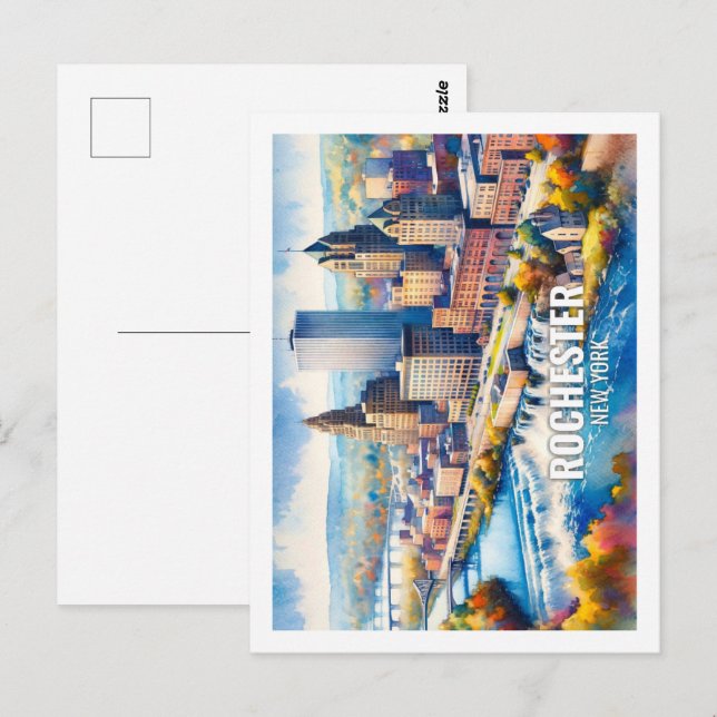 Rochester New York Famous Travel Places watercolor Postcard (Front/Back)