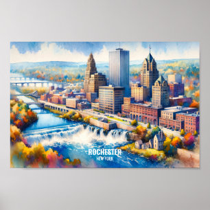 Rochester New York Famous Travel Places watercolor Poster