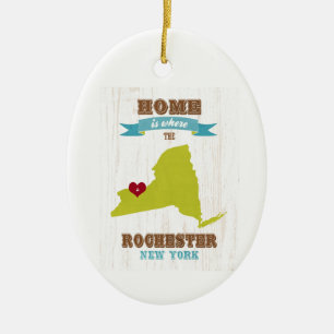 Rochester, New York Map – Home Is Where The Heart Ceramic Ornament