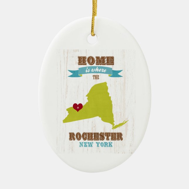 Rochester, New York Map – Home Is Where The Heart Ceramic Ornament (Front)