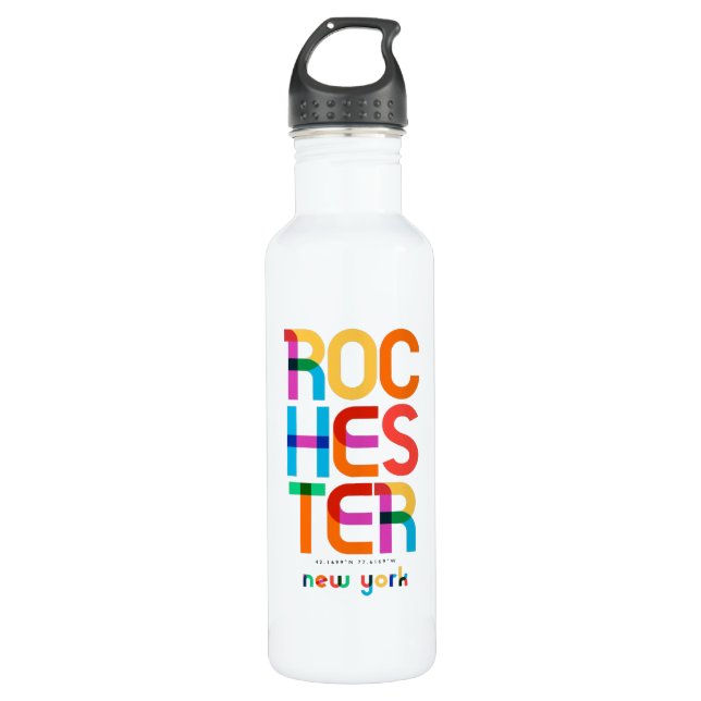 Rochester New York Mid Century, Pop Art, Stainless Steel Water Bottle (Front)