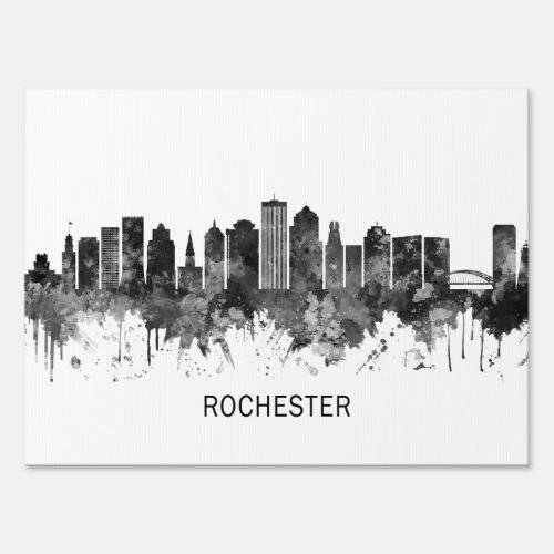 Rochester New York Skyline BW Sign