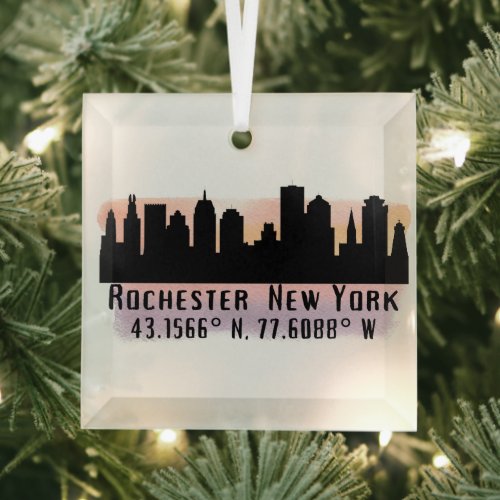 Rochester NY City Skyline Glass Ornament