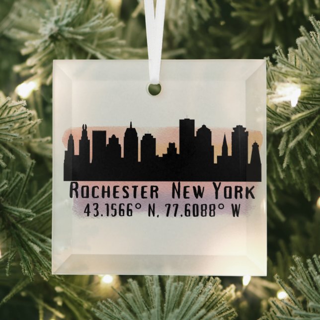 Rochester NY City Skyline Glass Ornament (Insitu)