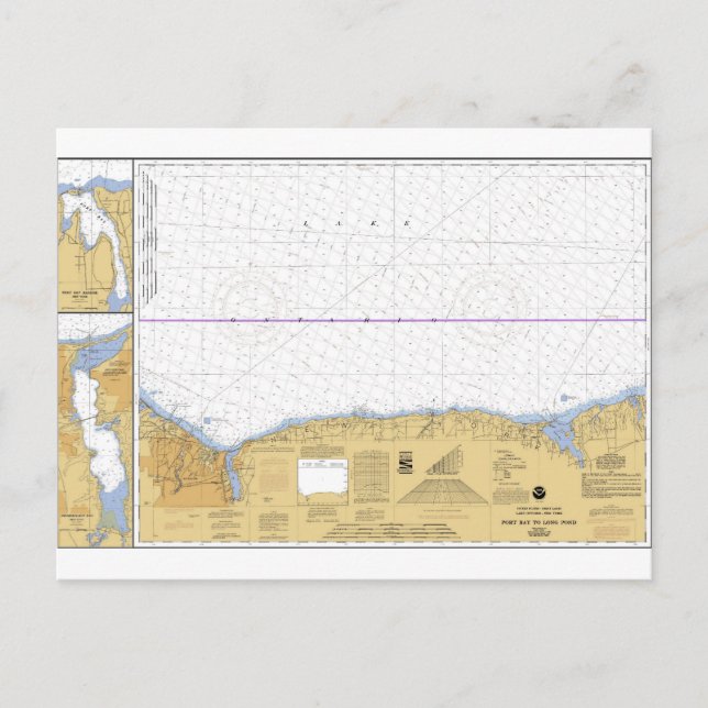 Rochester, NY Nautical Lake Ontario Chart Postcard (Front)